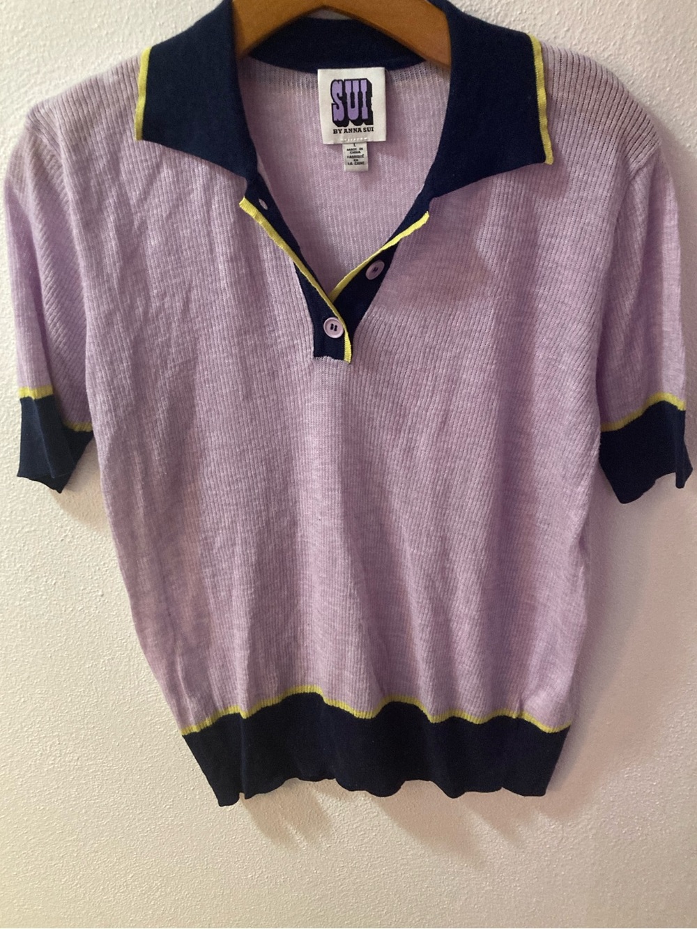 Anna Sui Lavender Short-Sleeve Polo Sweater